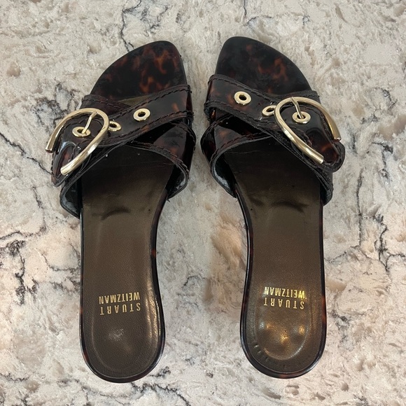 Stuart Weitzman Brown Sandals with Gold Accents - Picture 3 of 7